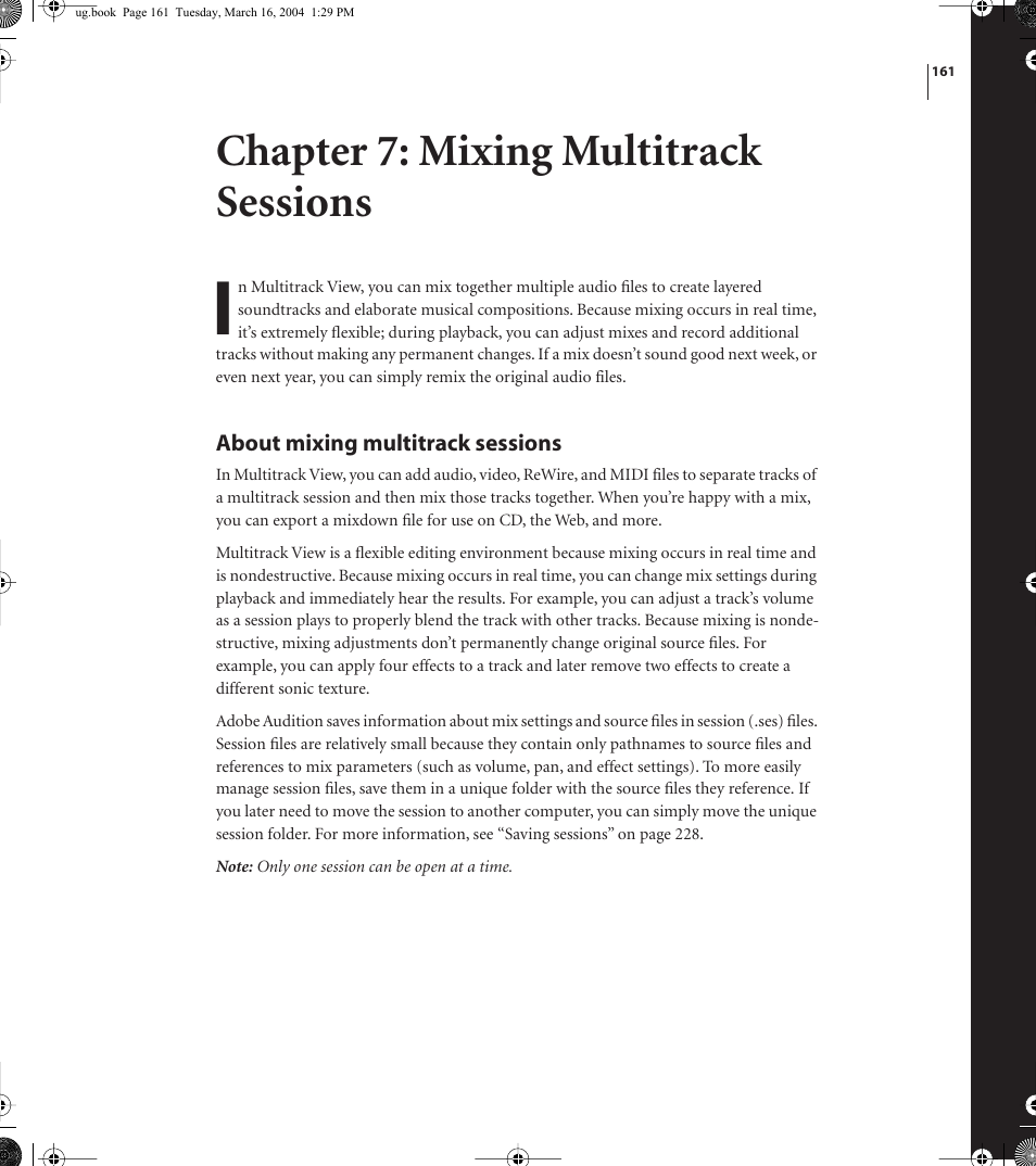 Chapter 7: mixing multitrack sessions | Adobe AUDITION 1.5 User Manual | Page 169 / 308