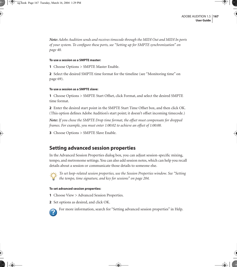 Setting advanced session properties | Adobe AUDITION 1.5 User Manual | Page 175 / 308