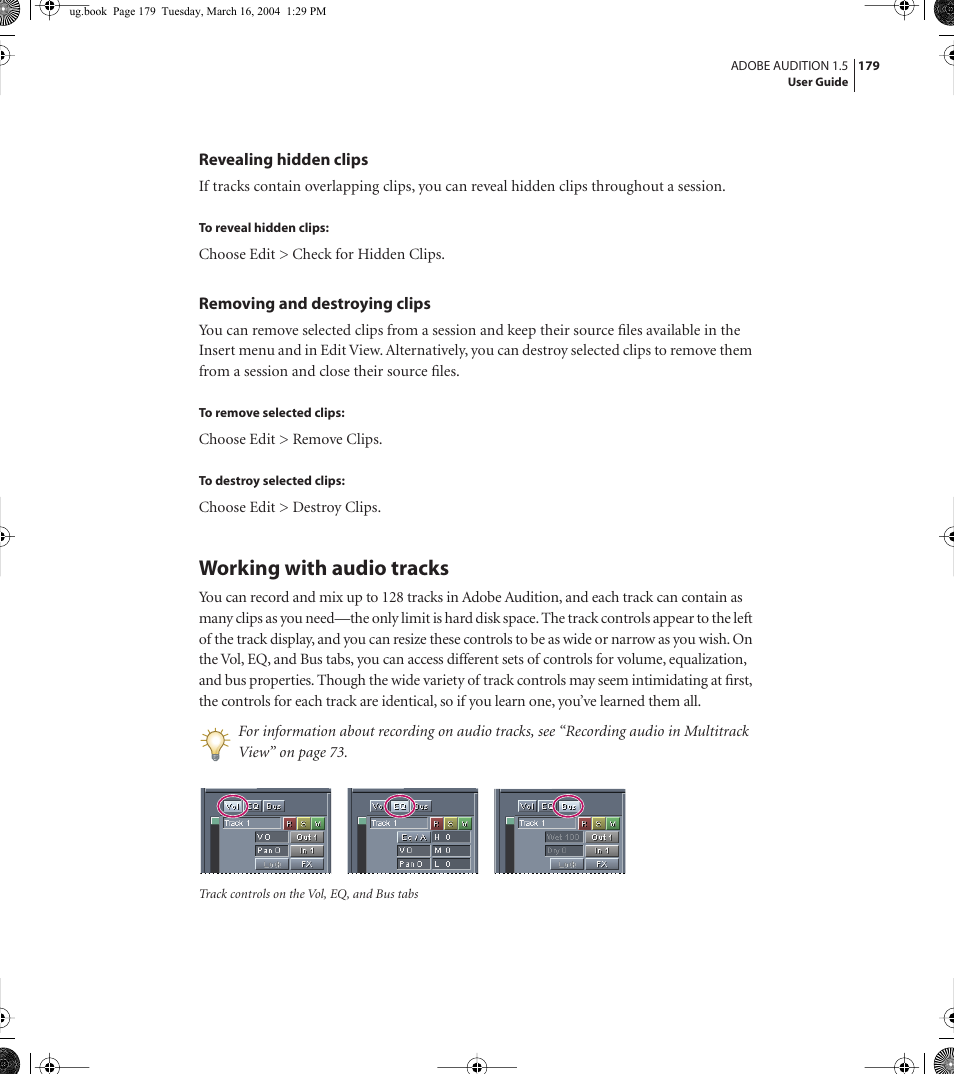 Working with audio tracks | Adobe AUDITION 1.5 User Manual | Page 187 / 308