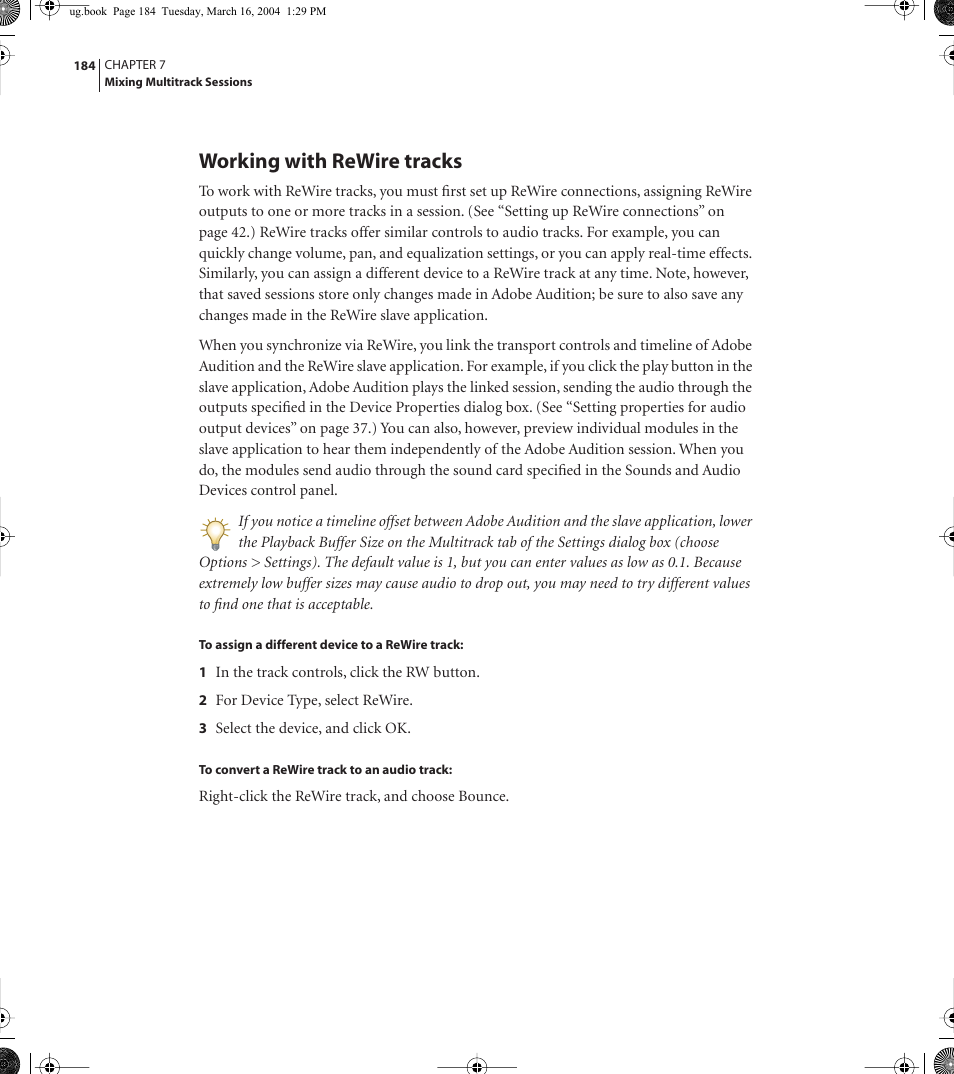Working with rewire tracks | Adobe AUDITION 1.5 User Manual | Page 192 / 308