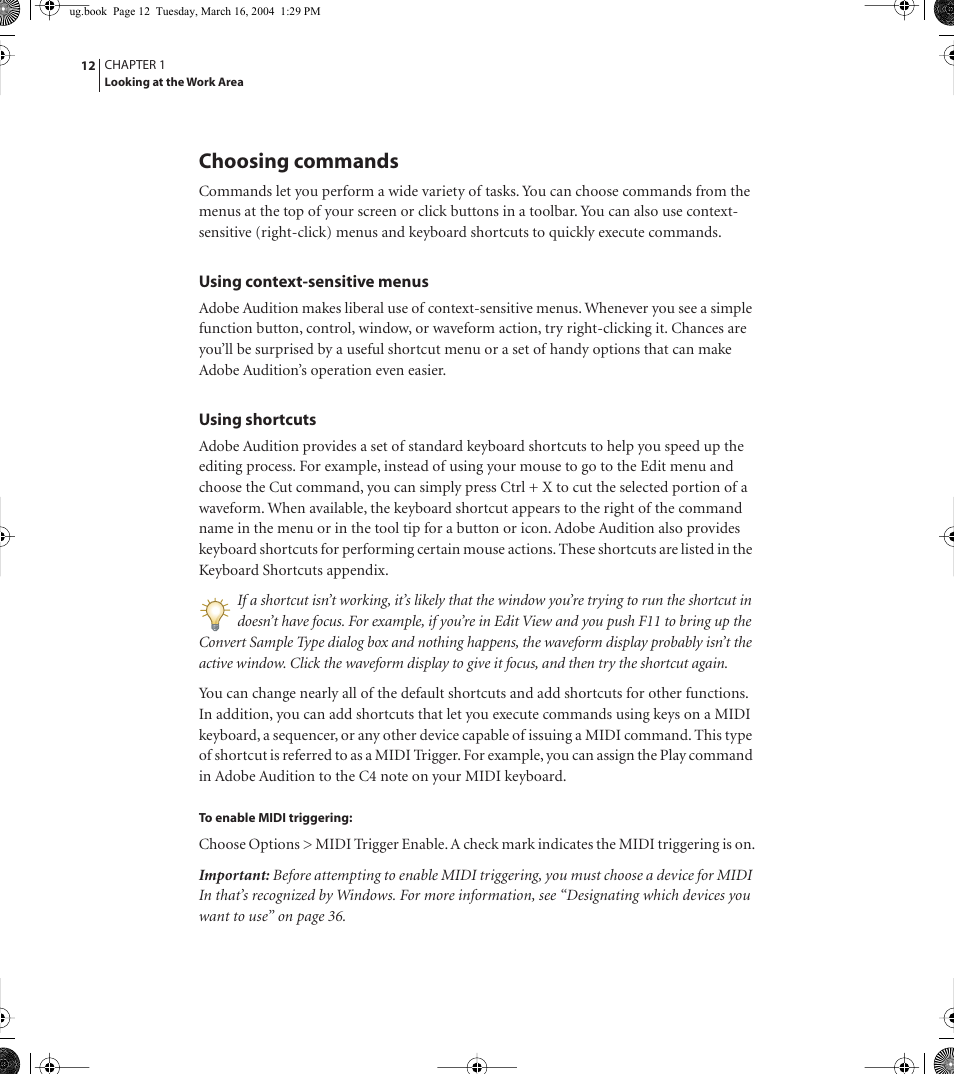 Choosing commands | Adobe AUDITION 1.5 User Manual | Page 20 / 308