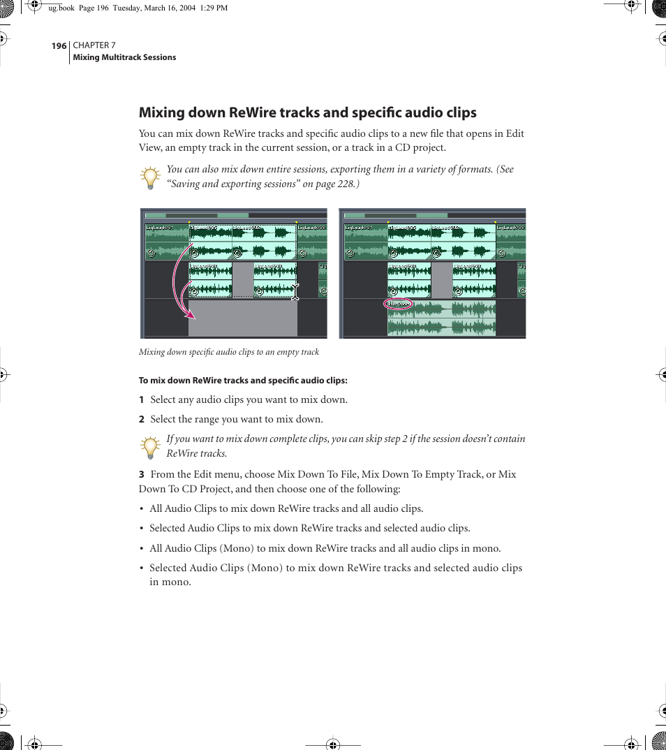 Mixing down rewire tracks and specific audio clips | Adobe AUDITION 1.5 User Manual | Page 204 / 308