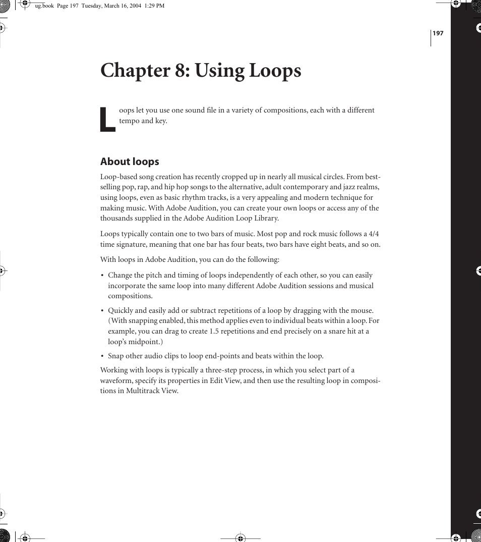 Chapter 8: using loops | Adobe AUDITION 1.5 User Manual | Page 205 / 308