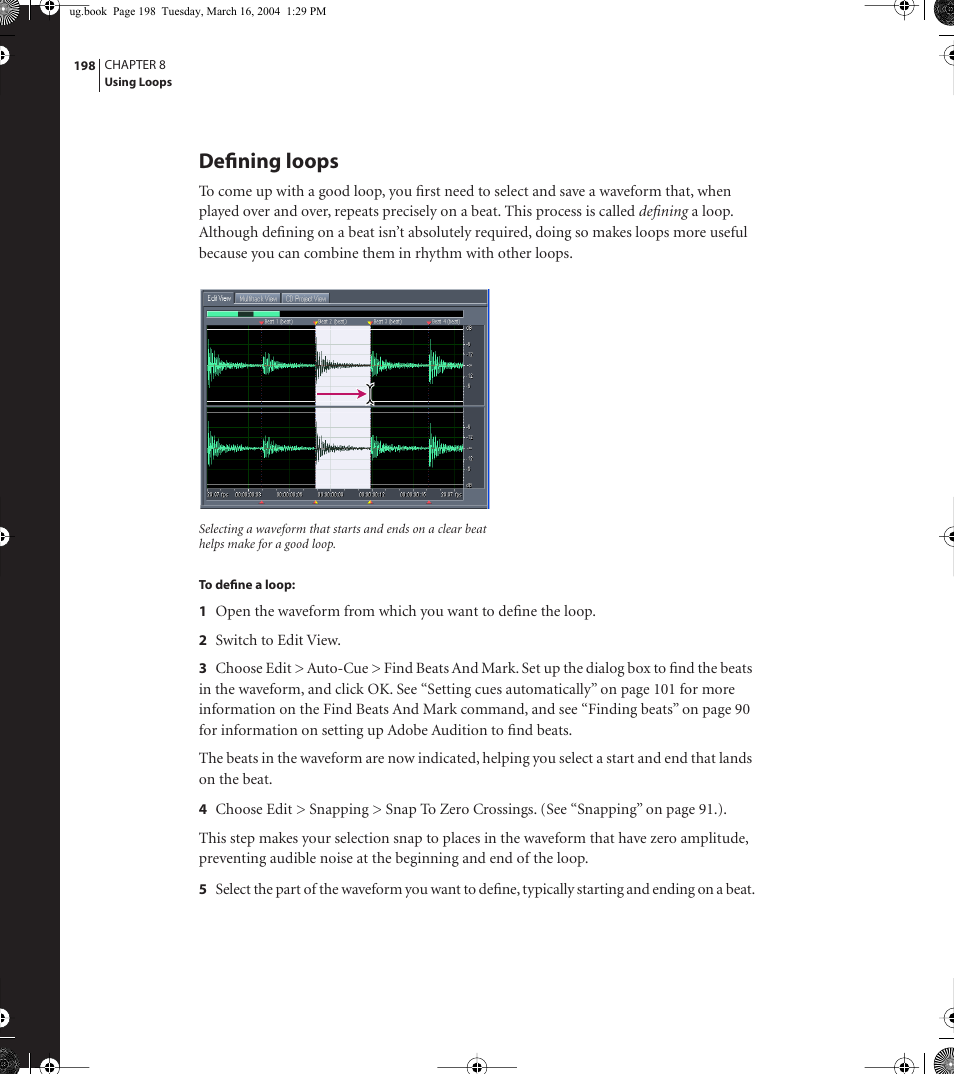 Defining loops | Adobe AUDITION 1.5 User Manual | Page 206 / 308