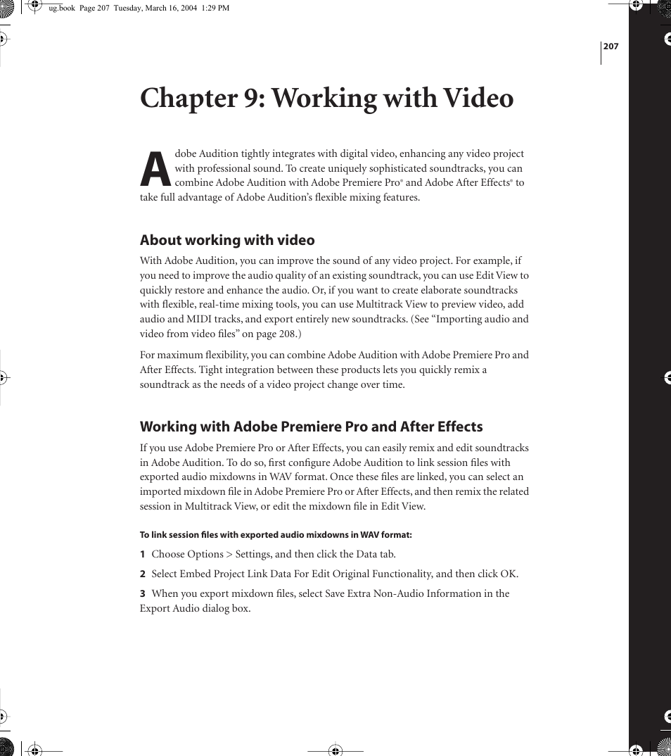 Chapter 9: working with video | Adobe AUDITION 1.5 User Manual | Page 215 / 308