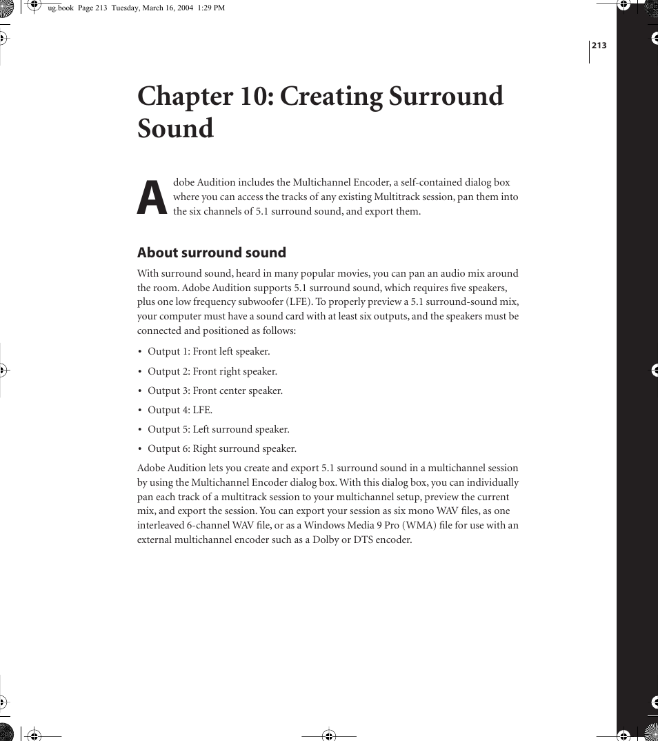 Chapter 10: creating surround sound | Adobe AUDITION 1.5 User Manual | Page 221 / 308