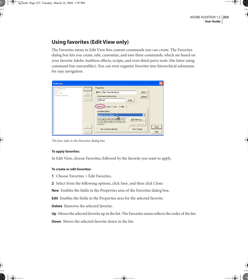 Using favorites (edit view only) | Adobe AUDITION 1.5 User Manual | Page 261 / 308