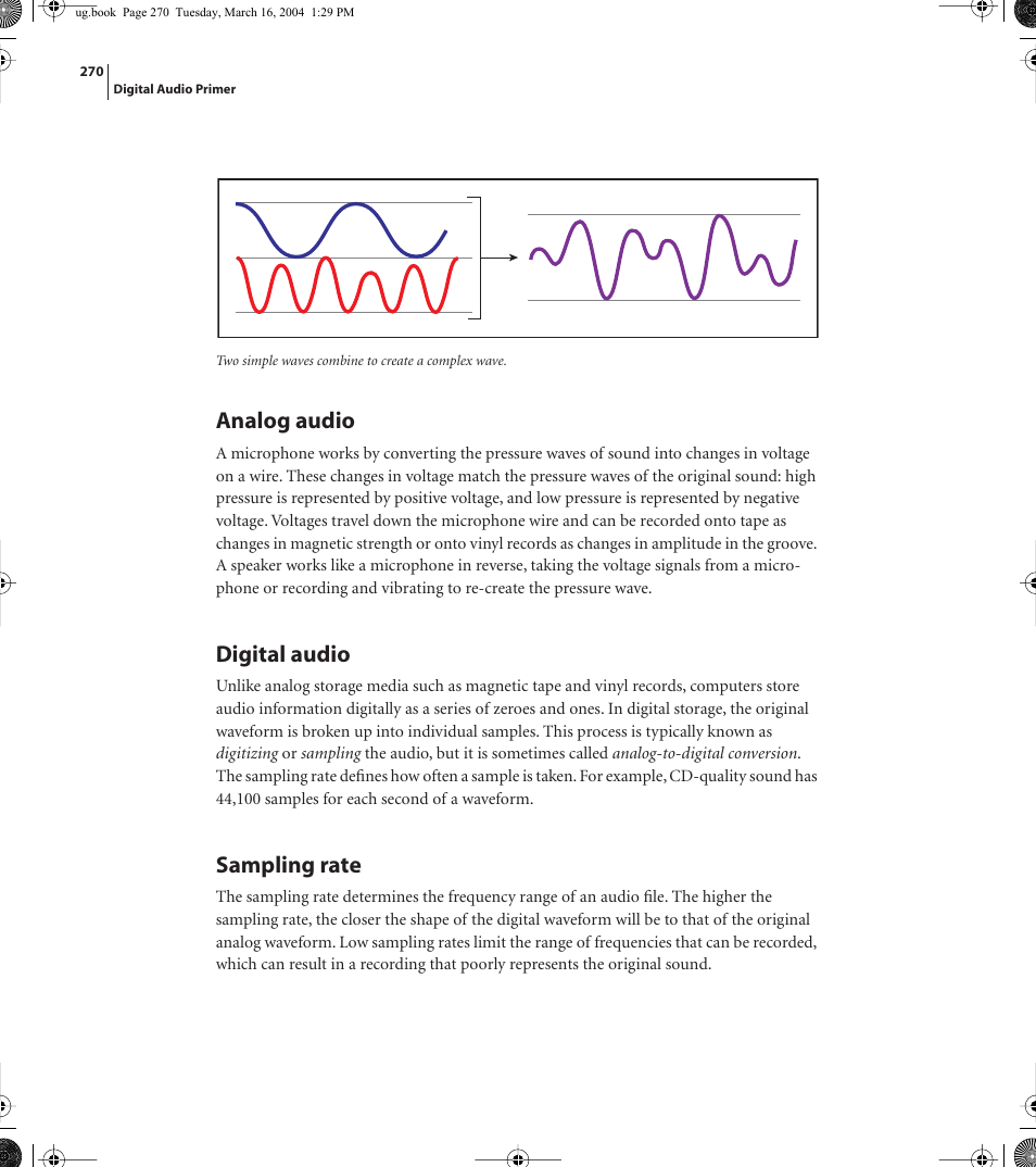 Analog audio, Digital audio, Sampling rate | Adobe AUDITION 1.5 User Manual | Page 278 / 308