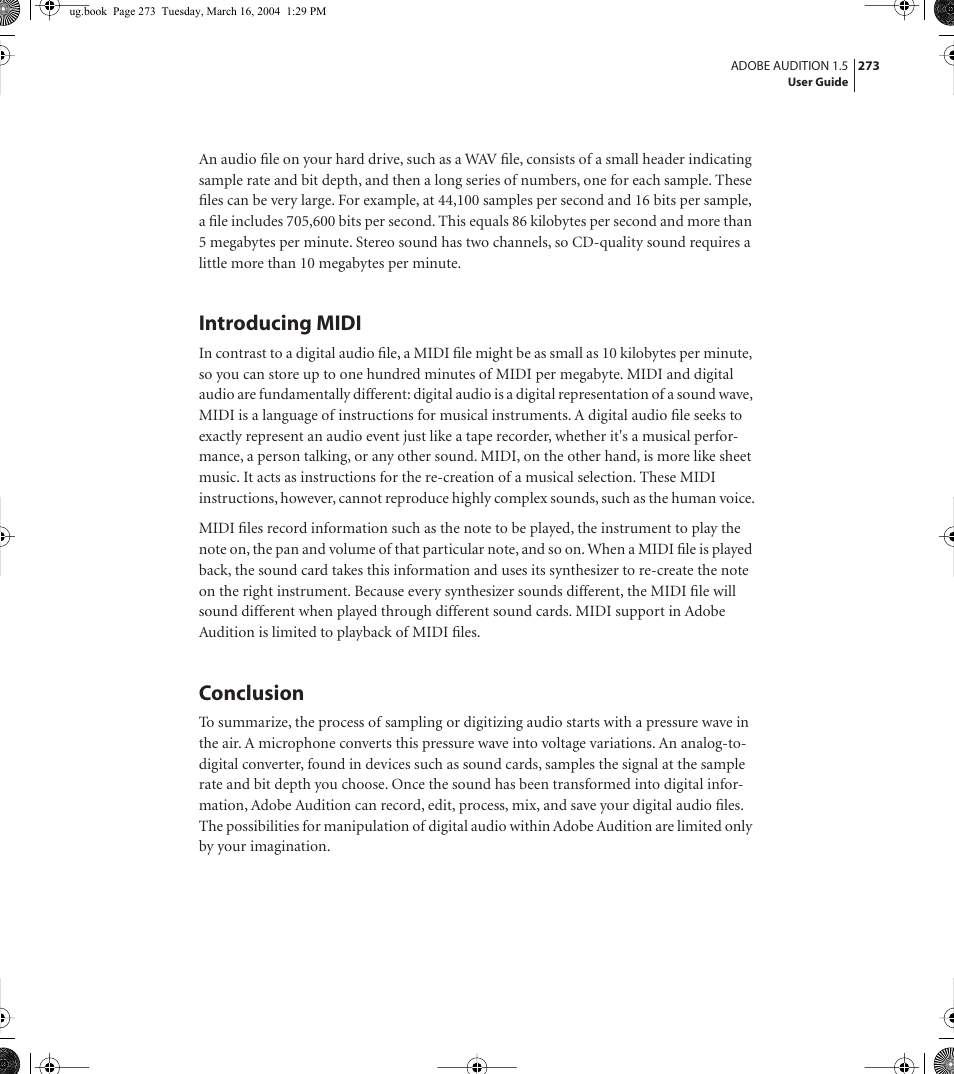 Introducing midi, Conclusion | Adobe AUDITION 1.5 User Manual | Page 281 / 308