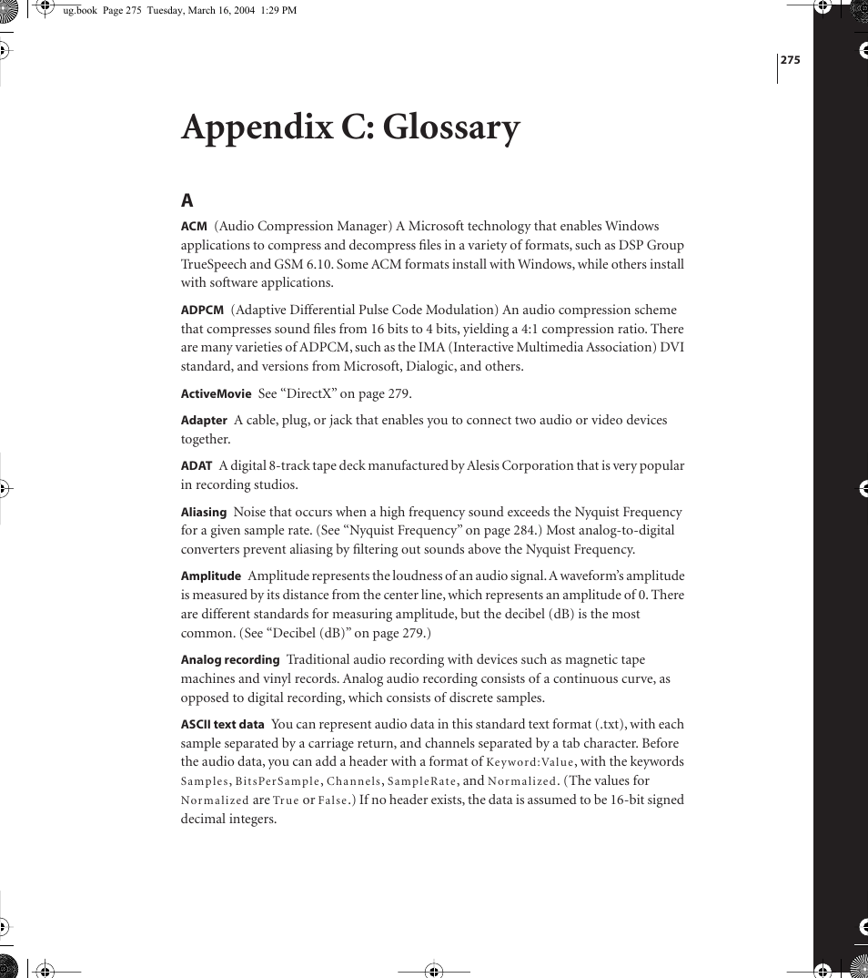 Appendix c: glossary | Adobe AUDITION 1.5 User Manual | Page 283 / 308