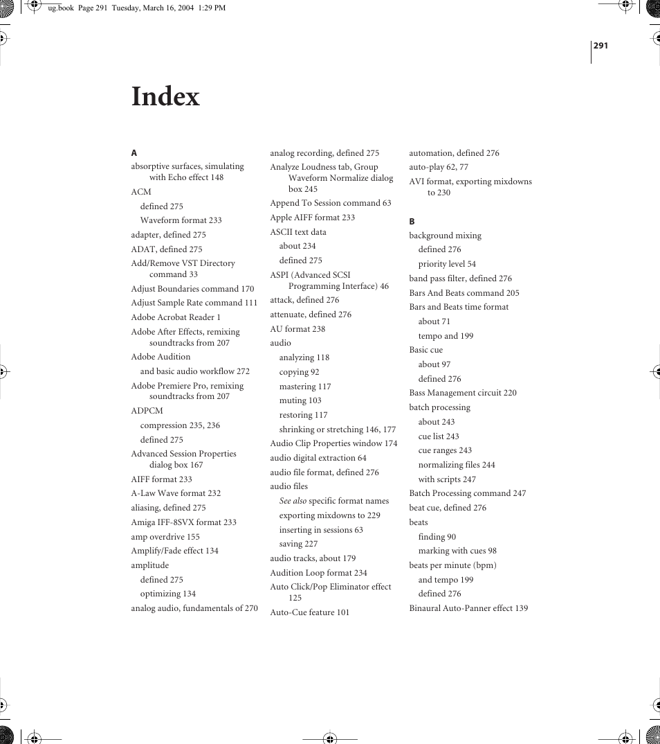 Index | Adobe AUDITION 1.5 User Manual | Page 299 / 308