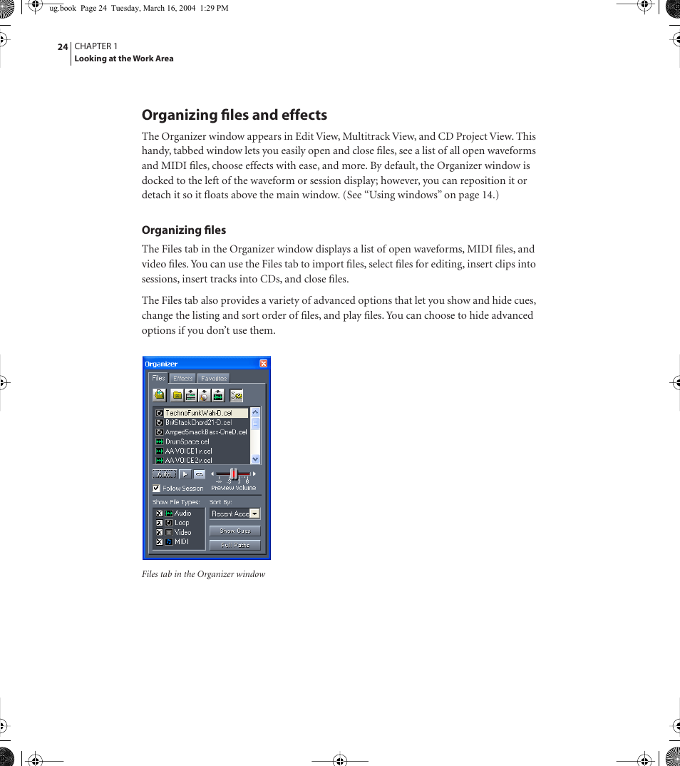 Organizing files and effects | Adobe AUDITION 1.5 User Manual | Page 32 / 308