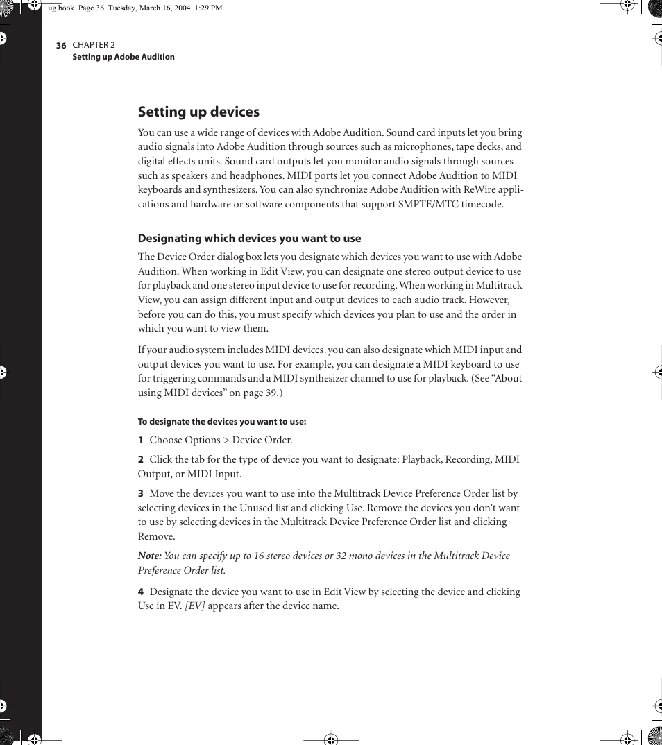 Setting up devices | Adobe AUDITION 1.5 User Manual | Page 44 / 308