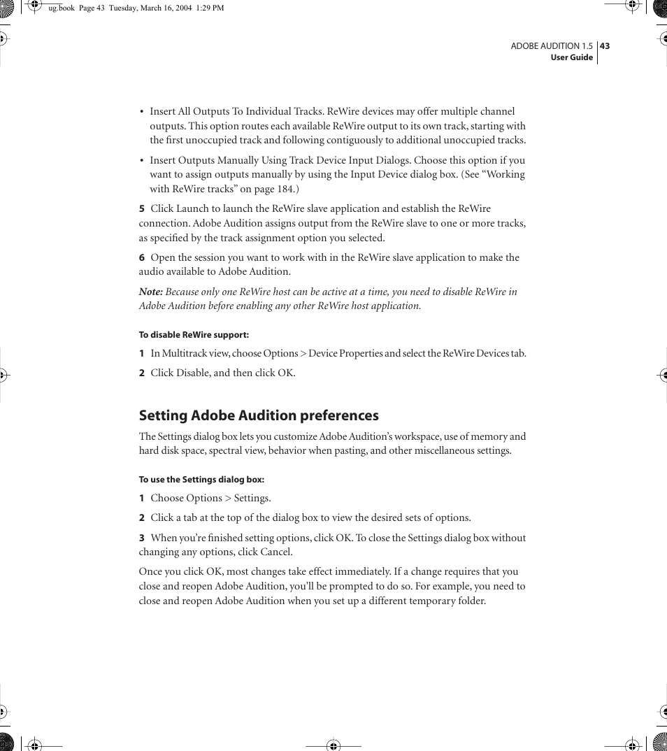 Setting adobe audition preferences | Adobe AUDITION 1.5 User Manual | Page 51 / 308