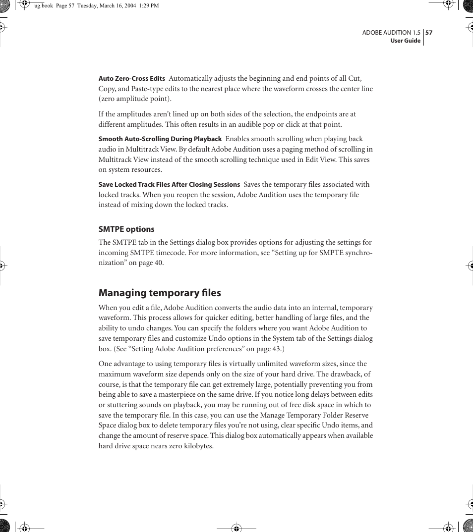 Managing temporary files | Adobe AUDITION 1.5 User Manual | Page 65 / 308