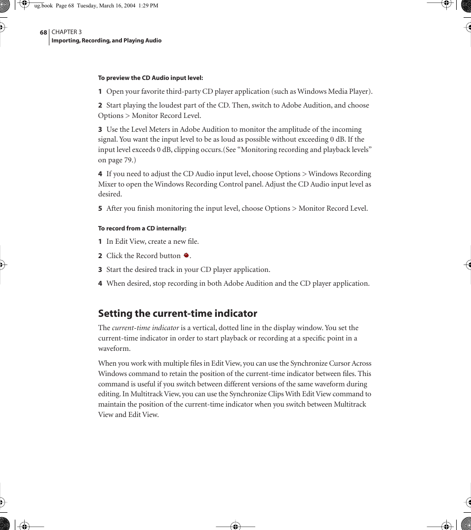 Setting the current-time indicator | Adobe AUDITION 1.5 User Manual | Page 76 / 308