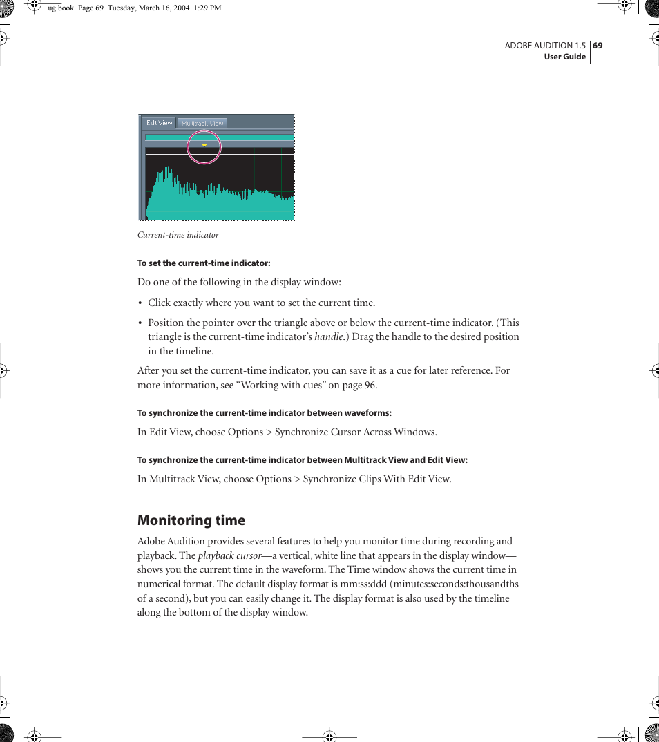 Monitoring time | Adobe AUDITION 1.5 User Manual | Page 77 / 308