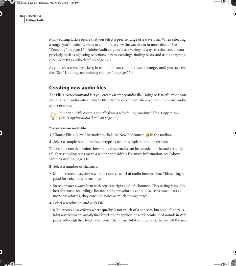Creating new audio files | Adobe AUDITION 1.5 User Manual | Page 92 / 308