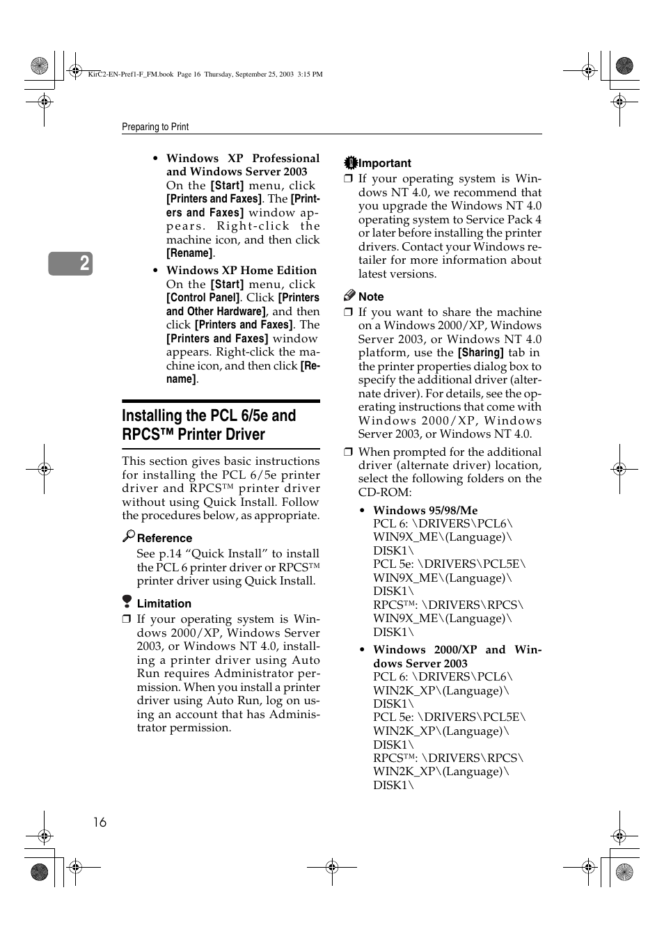 Installing the pcl 6/5e and rpcs™ printer driver | Adobe 2018 User Manual | Page 22 / 52