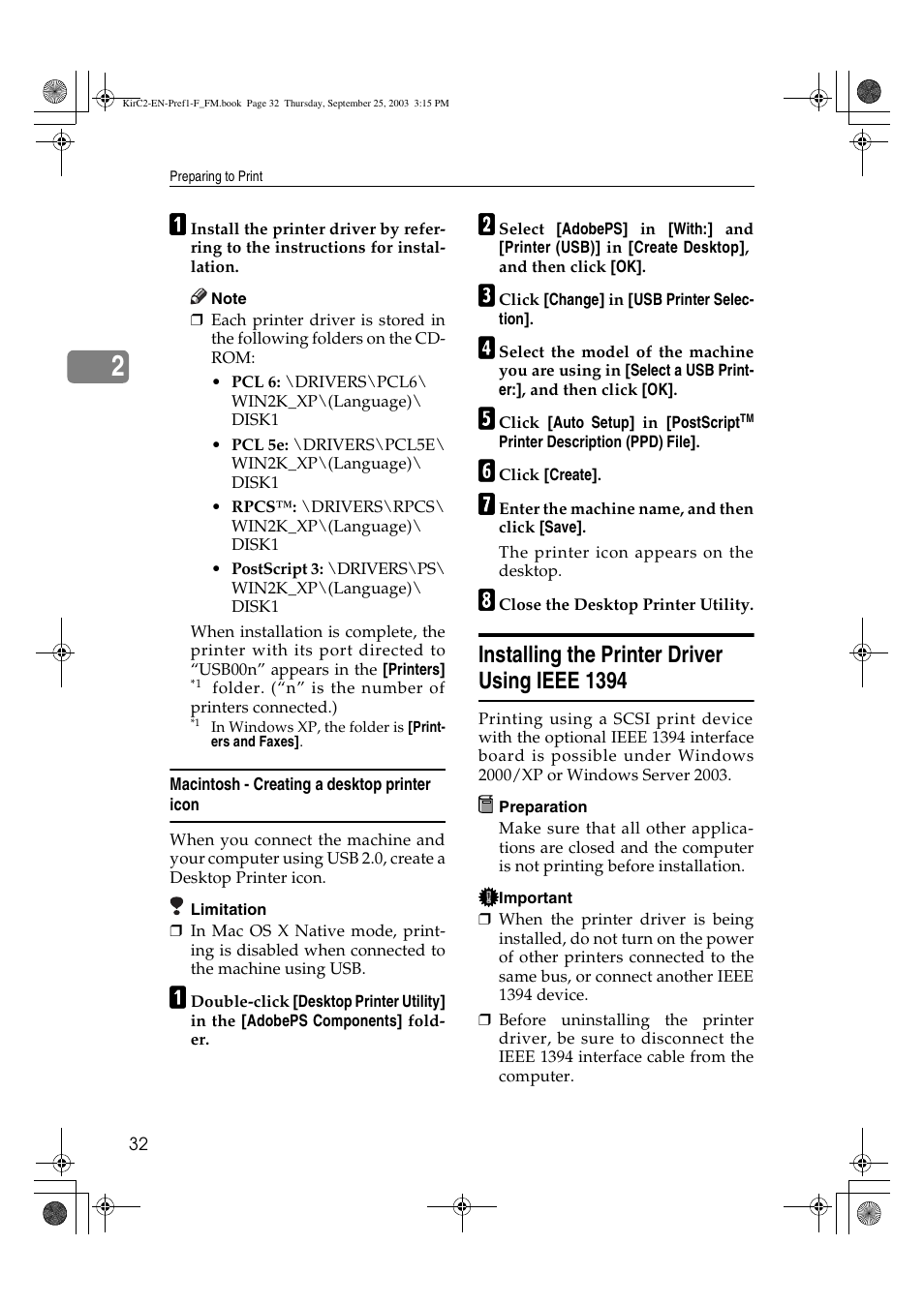 Installing the printer driver using ieee 1394 | Adobe 2018 User Manual | Page 38 / 52