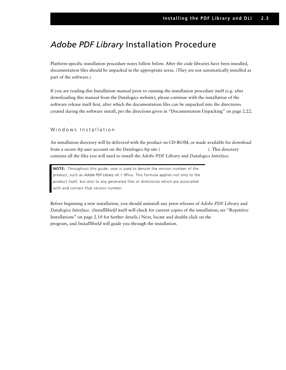 Adobe pdf library installation procedure, Windows installation | Adobe V6 User Manual | Page 15 / 58
