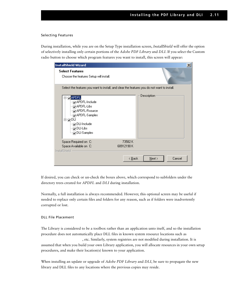 Selecting features, Dll file placement | Adobe V6 User Manual | Page 23 / 58