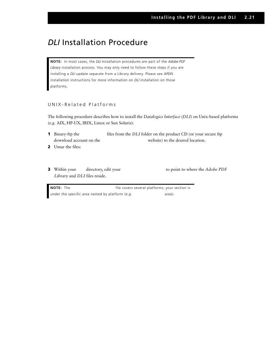 Dli installation procedure, Unix-related platforms | Adobe V6 User Manual | Page 33 / 58