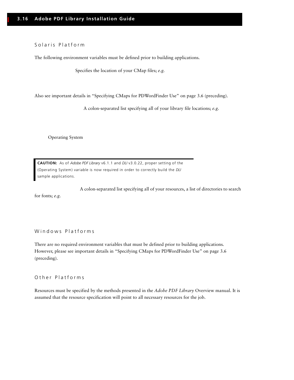 Solaris platform, Windows platforms, Other platforms | Adobe V6 User Manual | Page 54 / 58