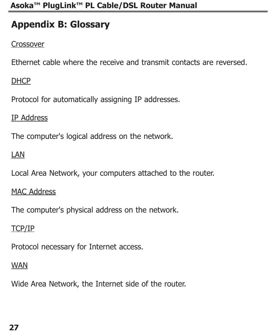 Appendix b: glossary | Asoka PL9920-BBR User Manual | Page 28 / 34