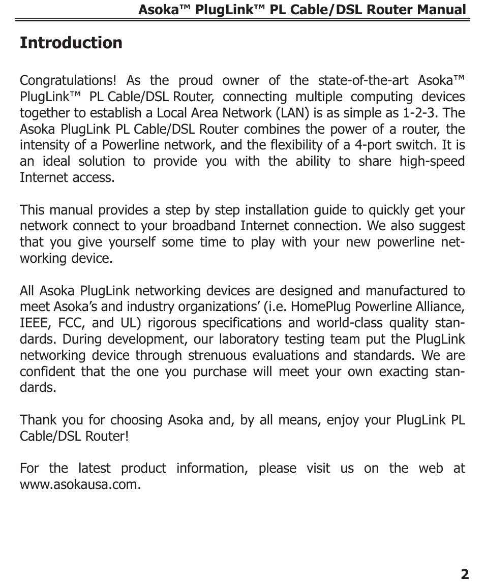 Introduction | Asoka PL9920-BBR User Manual | Page 3 / 34