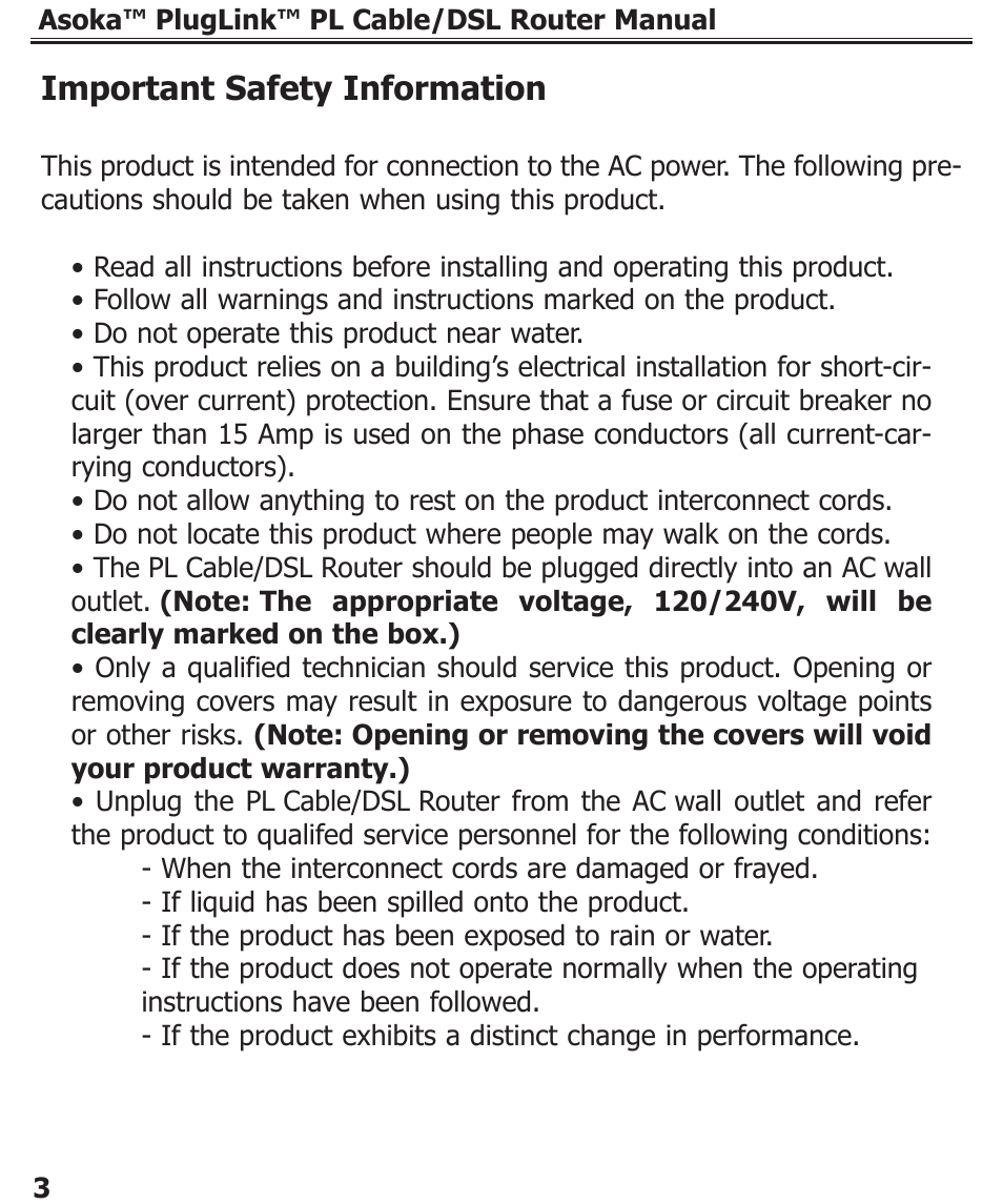 Important safety information | Asoka PL9920-BBR User Manual | Page 4 / 34