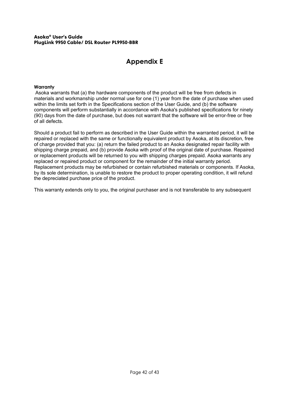 Appendix e | Asoka Pluglink PL9950-BBR User Manual | Page 42 / 43