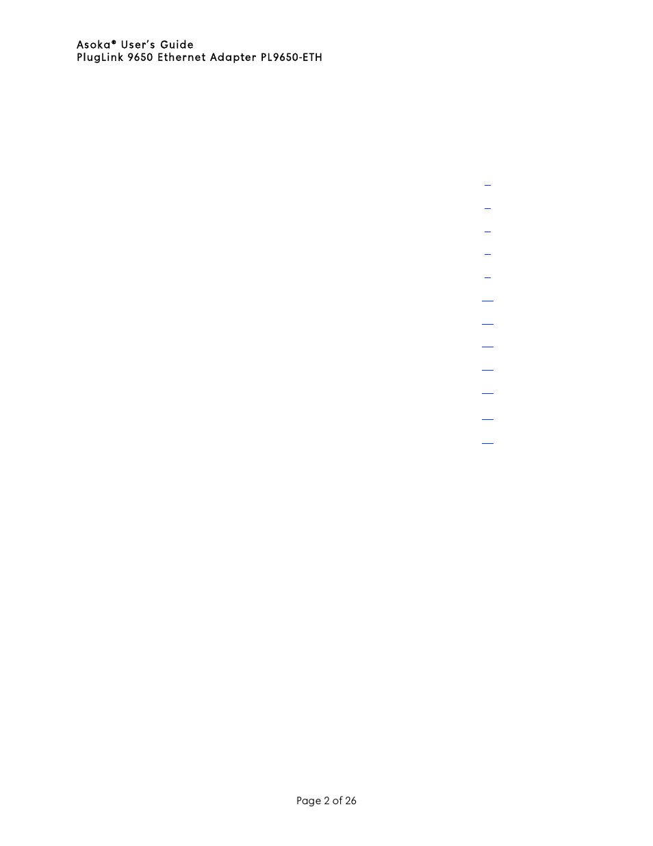 Table of content | Asoka PL9650-ETH User Manual | Page 2 / 26