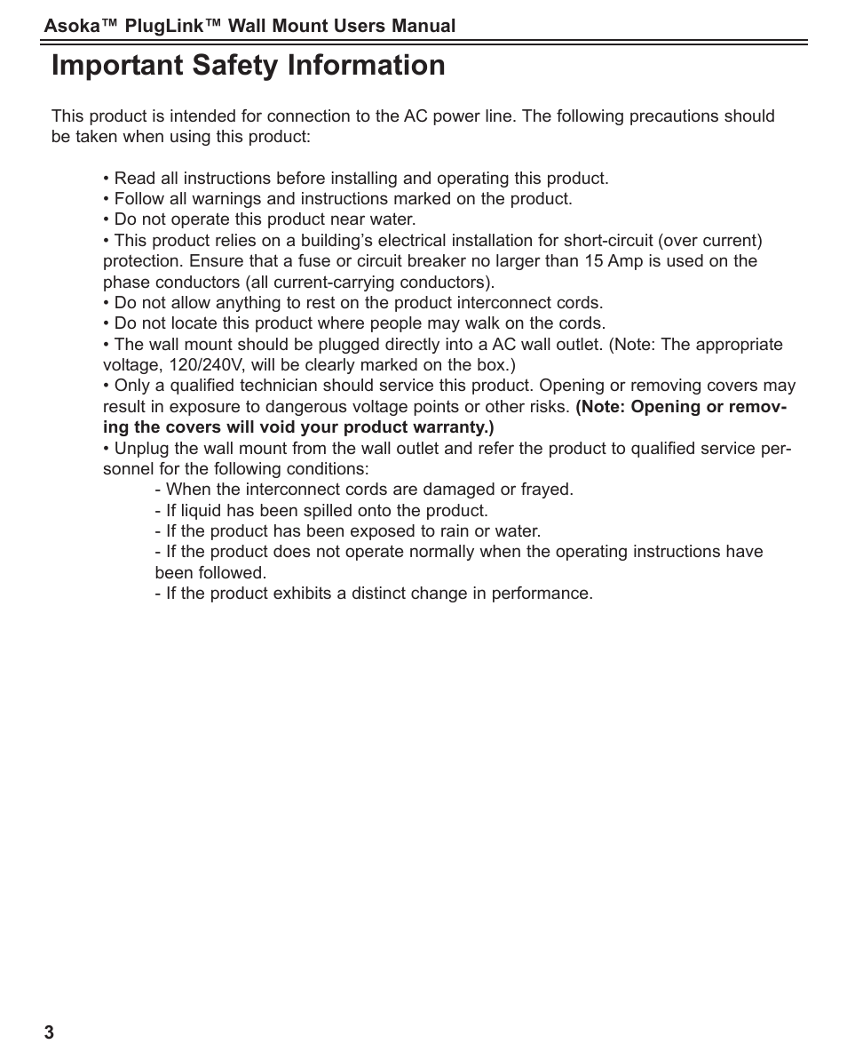 Important safety information | Asoka PlugLink User Manual | Page 4 / 37