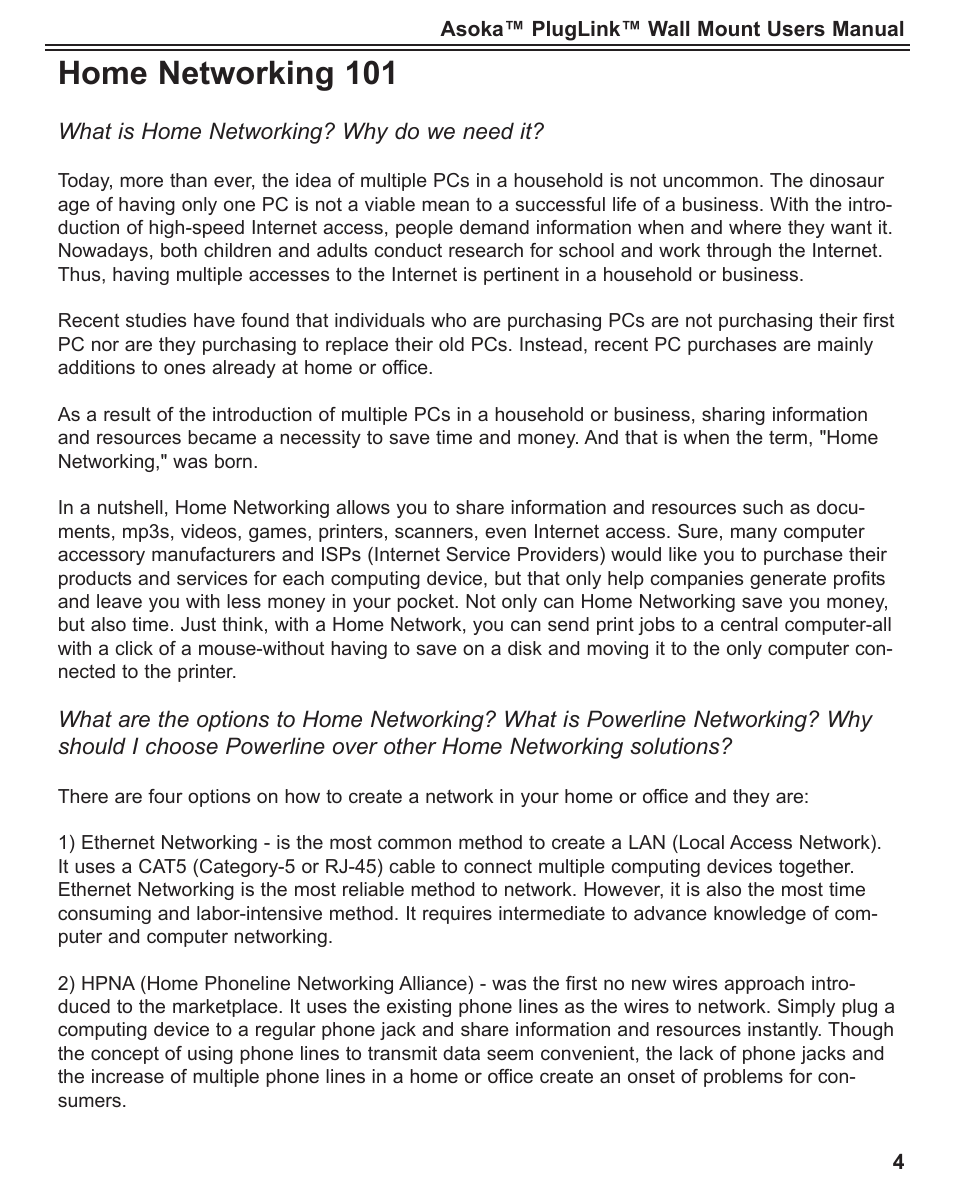 Home networking 101 | Asoka PlugLink User Manual | Page 5 / 37