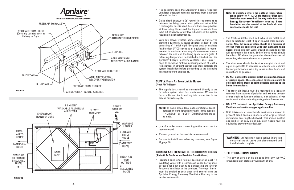 Rp 204628 1k2582_3028_7.pdf, Exhaust and fresh air outdoor connections, Supply: fresh air from unit to house | Aprilaire 8100 User Manual | Page 13 / 16