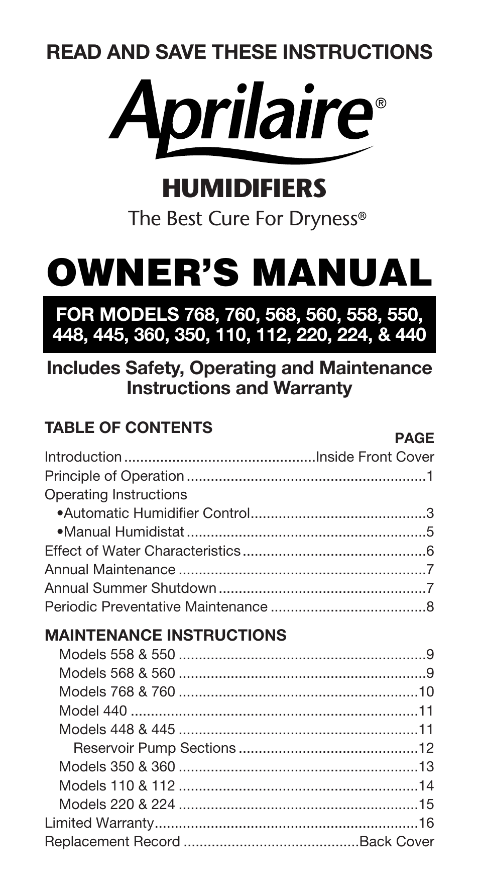 Aprilaire 760 User Manual | 20 pages