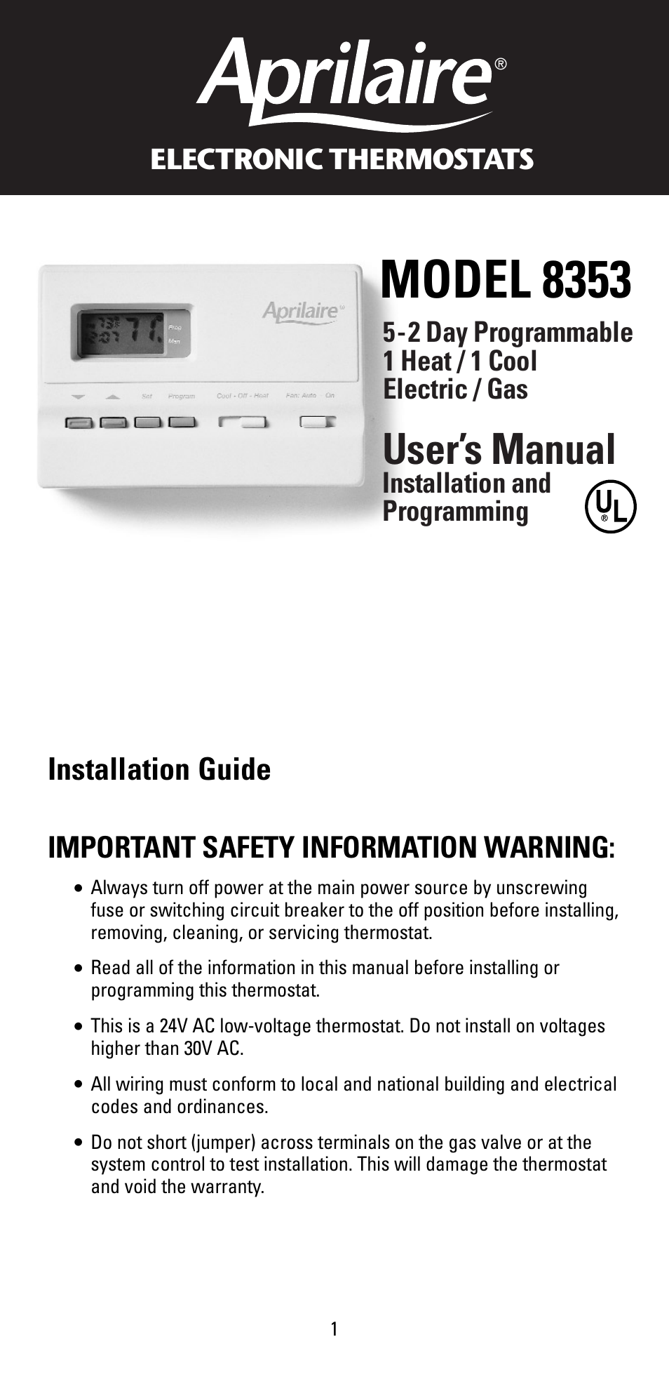 Aprilaire 8353 User Manual | 12 pages