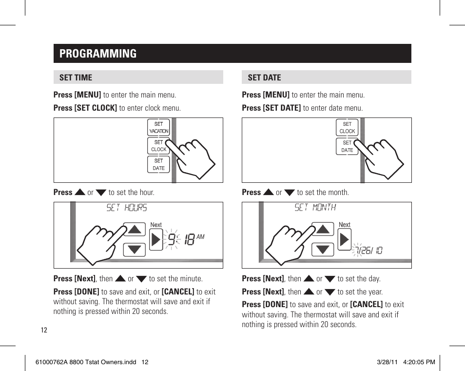 Programming | Aprilaire 8800 UNIVERSAL User Manual | Page 12 / 24
