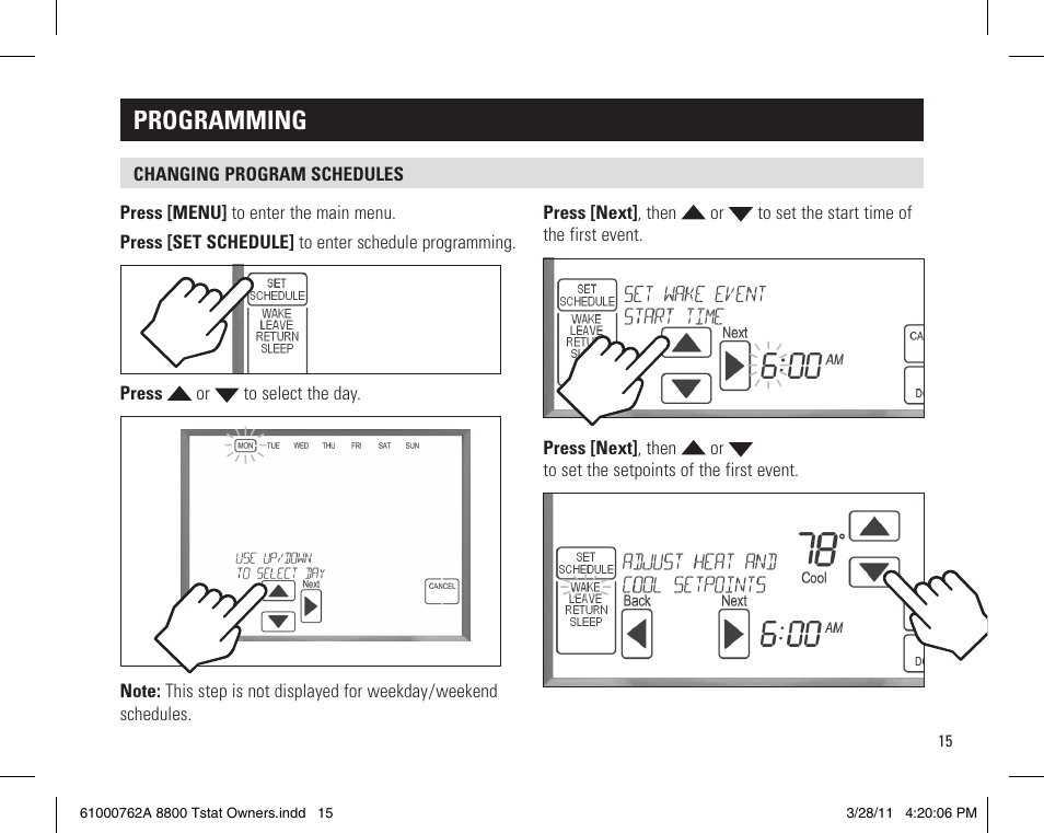 Programming | Aprilaire 8800 UNIVERSAL User Manual | Page 15 / 24