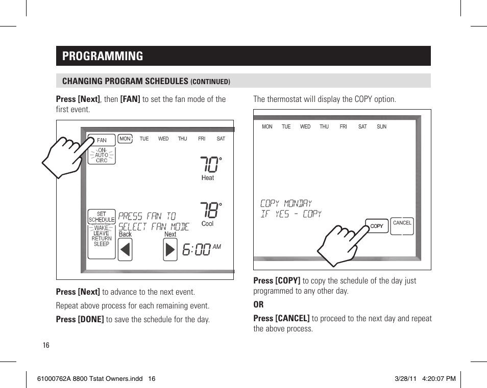 Programming | Aprilaire 8800 UNIVERSAL User Manual | Page 16 / 24