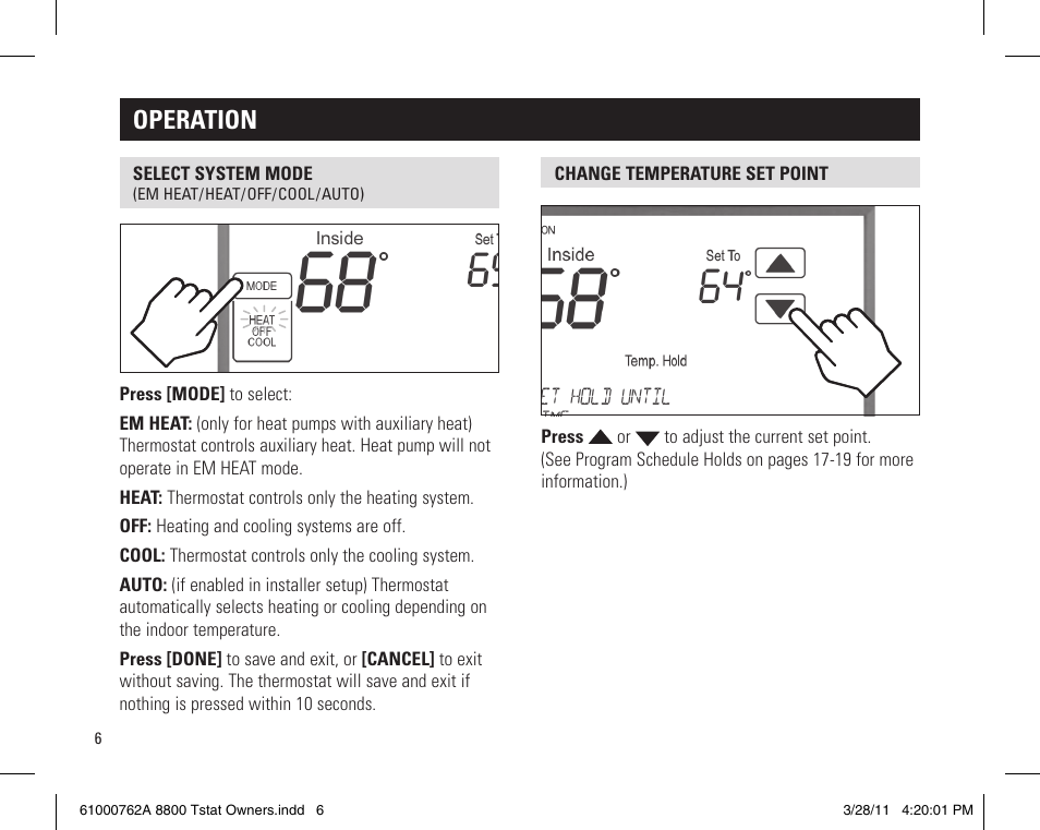 Operation | Aprilaire 8800 UNIVERSAL User Manual | Page 6 / 24