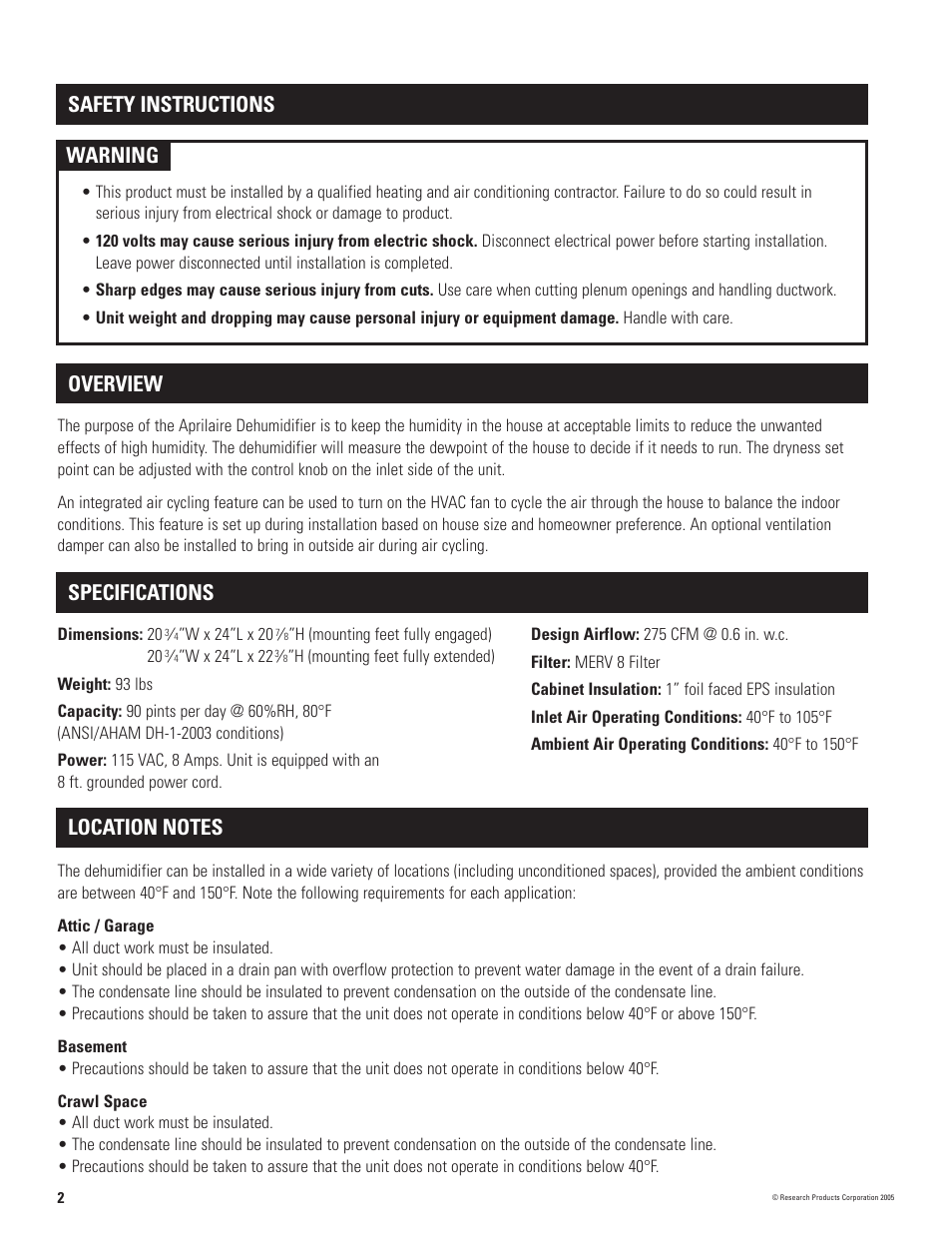 Aprilaire 1700 User Manual | Page 2 / 16