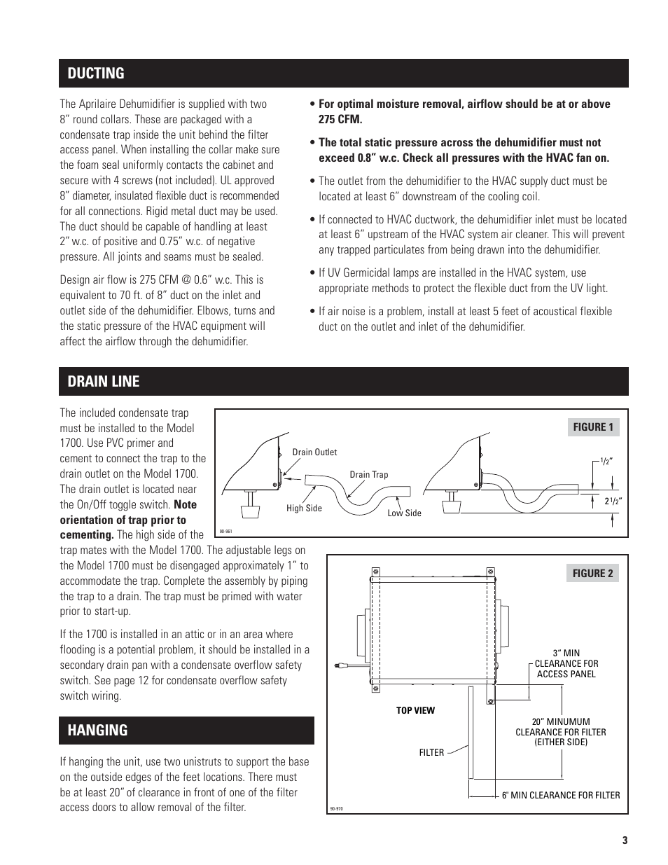 Drain line hanging ducting | Aprilaire 1700 User Manual | Page 3 / 16