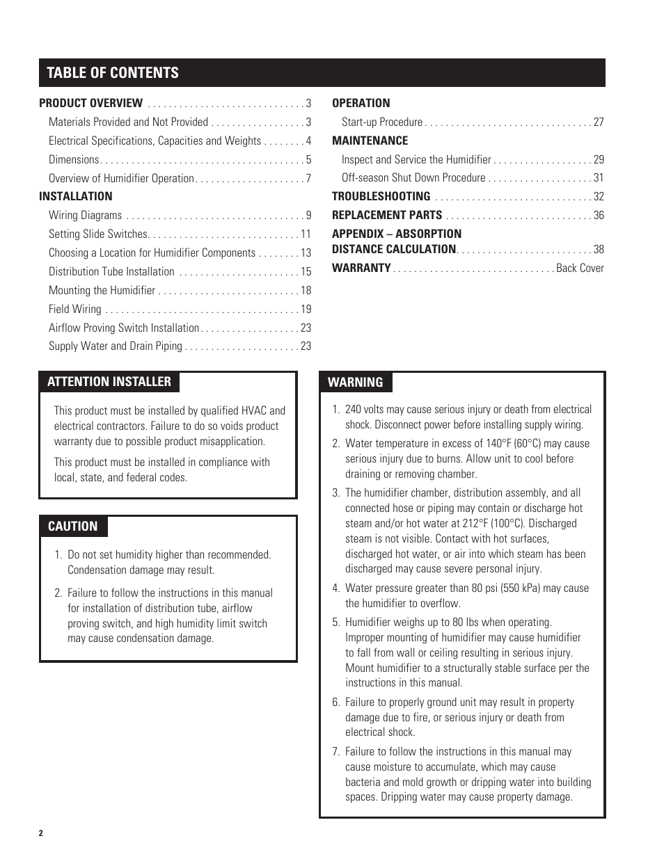 Aprilaire 1150 User Manual | Page 2 / 40