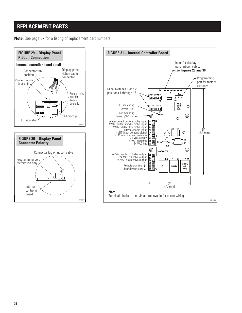 Replacement parts | Aprilaire 1150 User Manual | Page 36 / 40