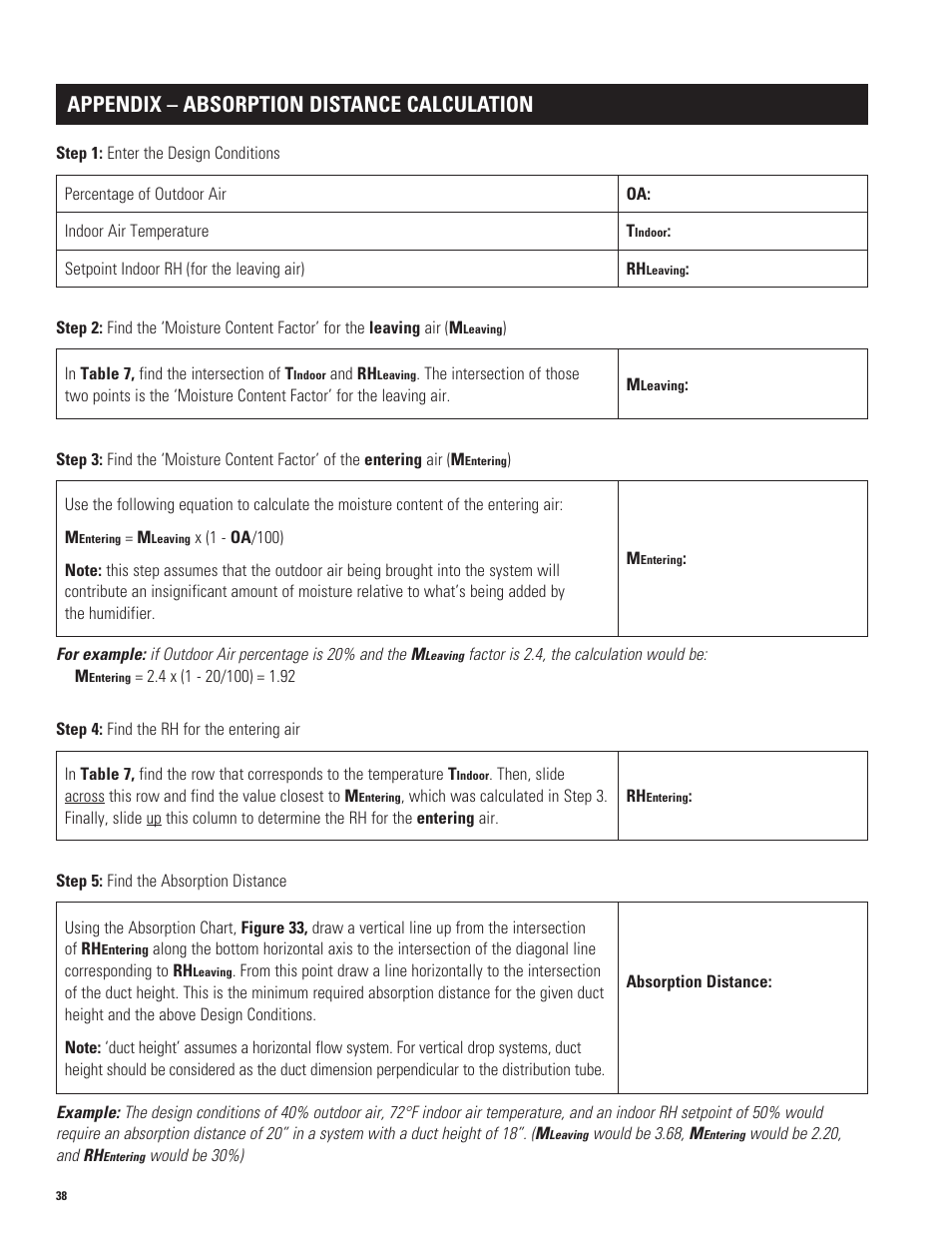 Appendix – absorption distance calculation | Aprilaire 1150 User Manual | Page 38 / 40