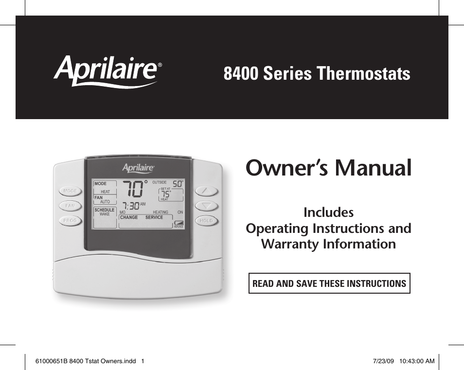 Aprilaire 8400 User Manual | 12 pages