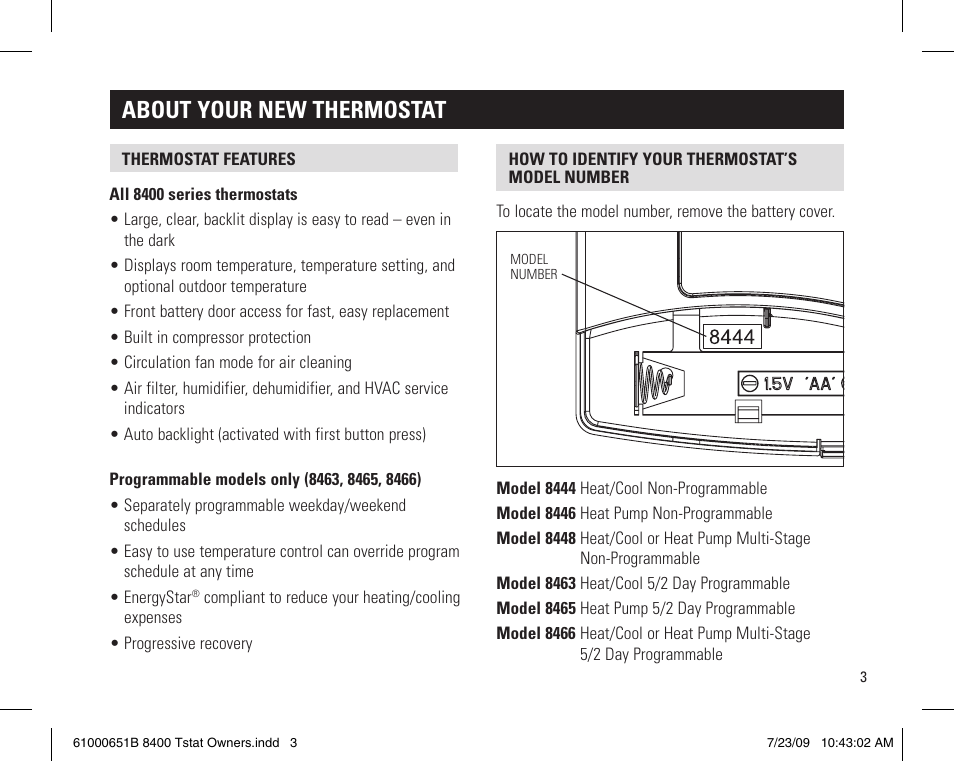 About your new thermostat | Aprilaire 8400 User Manual | Page 3 / 12