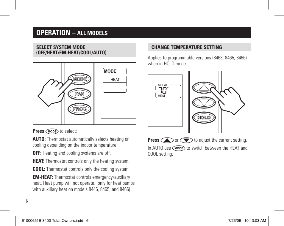 Operation | Aprilaire 8400 User Manual | Page 6 / 12